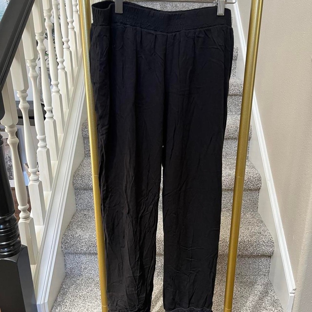 Pullon BoHo coastal festival, black tassel, crochet rayon pants m